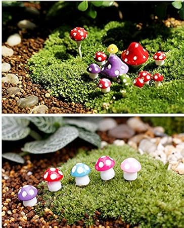 Generic 16Pcs Resin Crafts Decorations Miniature Dot Mushrooms Red Fairy Garden Gnome Terrarium Christmas Xmas Party Garden Decor Gift S (Color:Mixed Color S Size Only)