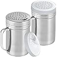 CUSINIUM Large Metal Salt Pepper Cooking Dredge Shakers - With Handle - Seasonings Spice Shakers With Holes and Lids - 14 Ounce, 2pcs | Style: Medium