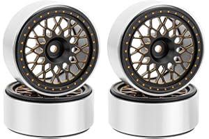 JUZUXI 2.2" Beadlock Wheel - 4pcs Aluminum Alloy Offset -10mm RC Rim for TRX4/SCX10/SCX10-II/SCX10-III 1/10 RC Crawler Car (Black Gold)