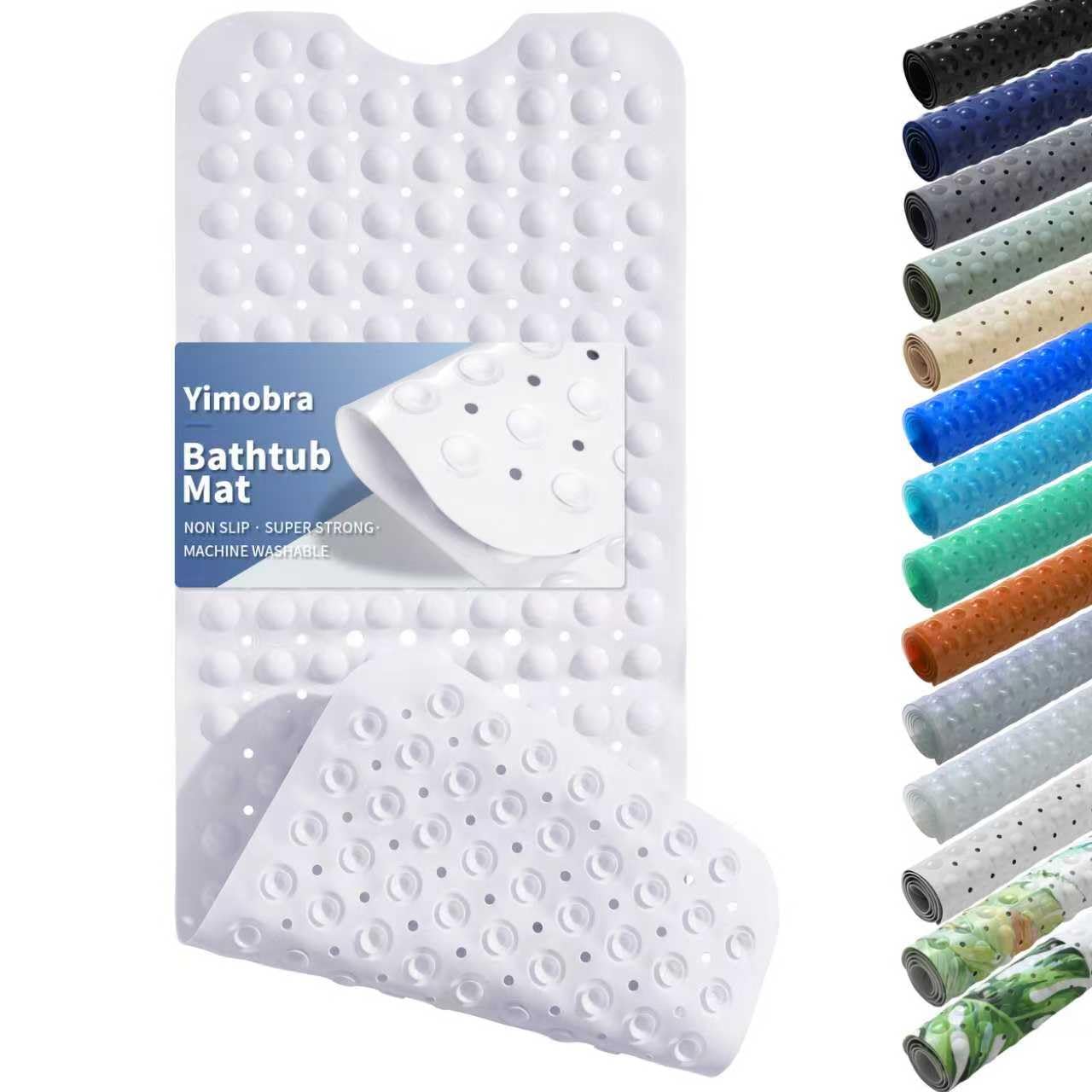 Yimobra Original Bath Tub Shower Mat Extra Long 100 x 40 cm, Non-Slip with Drain Holes, Suction Cups, Machine Washable, Phthalate Free, Latex Free, BPA Free, Bathroom Mats, White