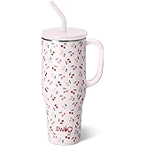 Swig Life 40oz Mega Mug, 40 oz Tumbler with Handle and Straw, Cup Holder Friendly, Dishwasher Safe, Lightweight Extra Large Insulated Tumbler, Stainless Steel (Cherry Pie)