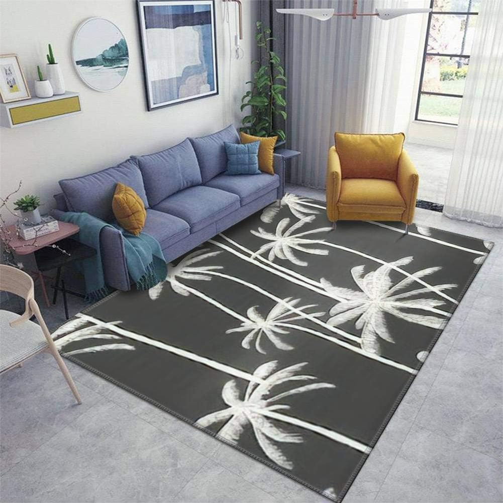 Home Area Runner Rug Pad Tropical White Palm Trees Pattern