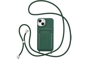 ZTOFERA Crossbody Case for iPhone 13/iPhone 14 with Card Holder,Shockproof Liquid Silicone Case with Adjustable Rope Lanyard Strap for iPhone 13/14 6.1 inch,Green