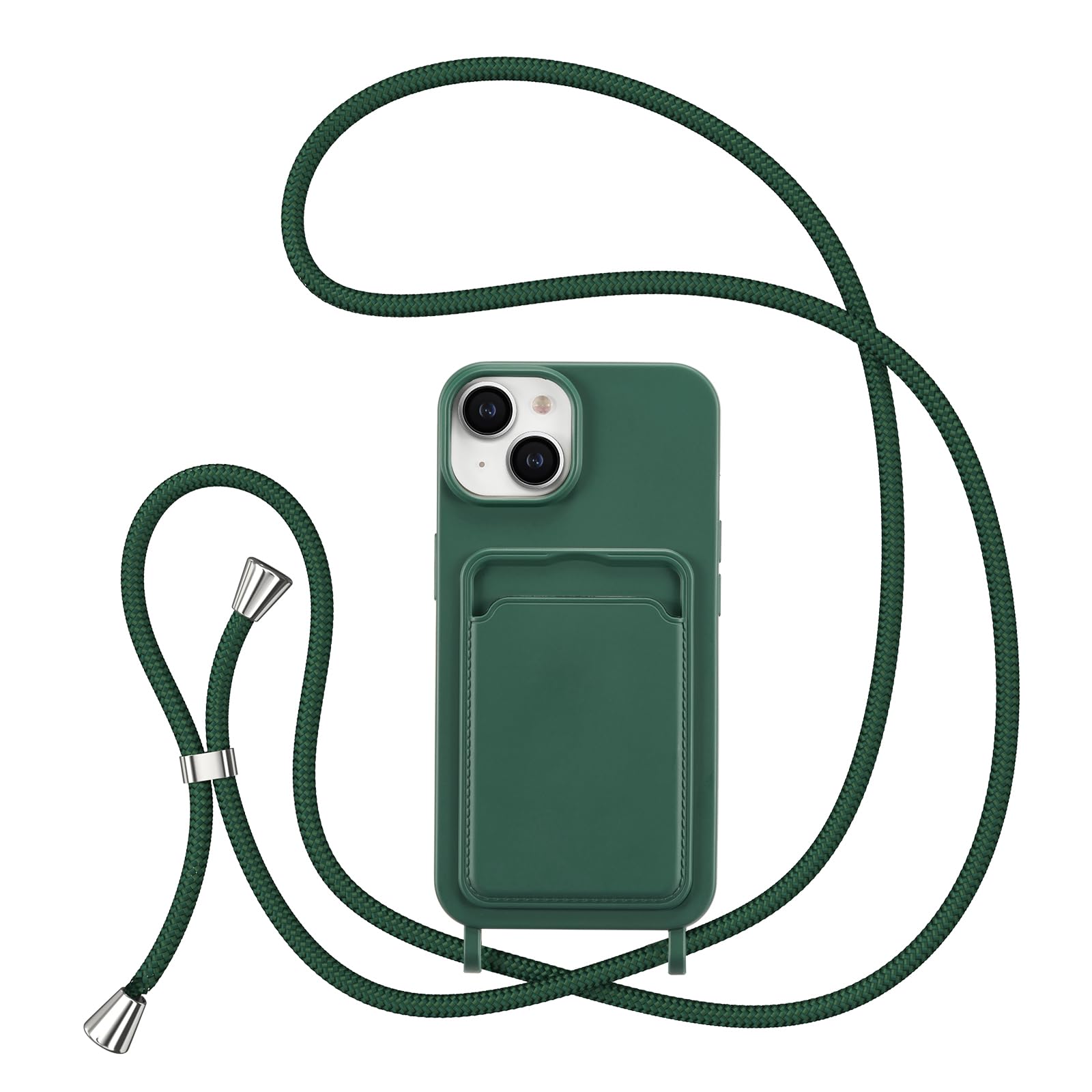 ZTOFERA Crossbody Lanyard Case for iPhone 15 Plus (6.7") with Card Holder, Soft Liquid Silicone Phone Case with Strap Adjustable Neck Cord Necklace Shockproof Protective Cover - Dark Green — image 1
