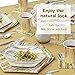 Silver Spoons PARTY DISPOSABLE 36 PC DINNERWARE SET | 18 Dinner Plates | 18 Salad or Dessert Plates | Heavy Duty Paper Plates | Hexagon Wood Design | for Upscale Wedding and Dining (Wood Collection – White/Gold)