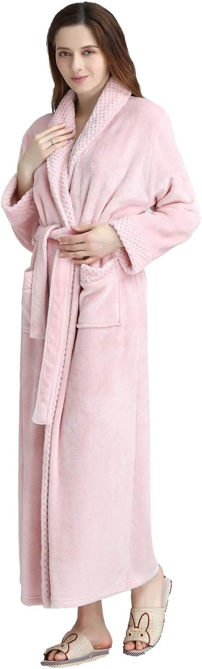 ChichidogLadies Soft Flannel Dressing Gown Fleece Bathrobe Full Length Loungewear