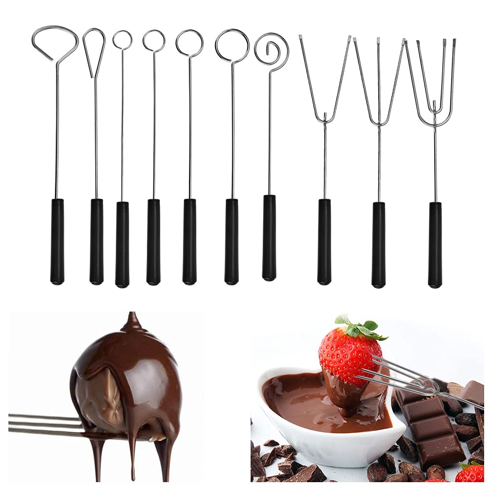 STCRERAG 10Pcs Stainless Steel Dipping Fork Set Long Handle Chocolate Dipping Set Cheese Fondue Forks Skewers Fondue Pot Forks Kitchen Tool Tableware for Handmade Chocolates Fondue Cheese