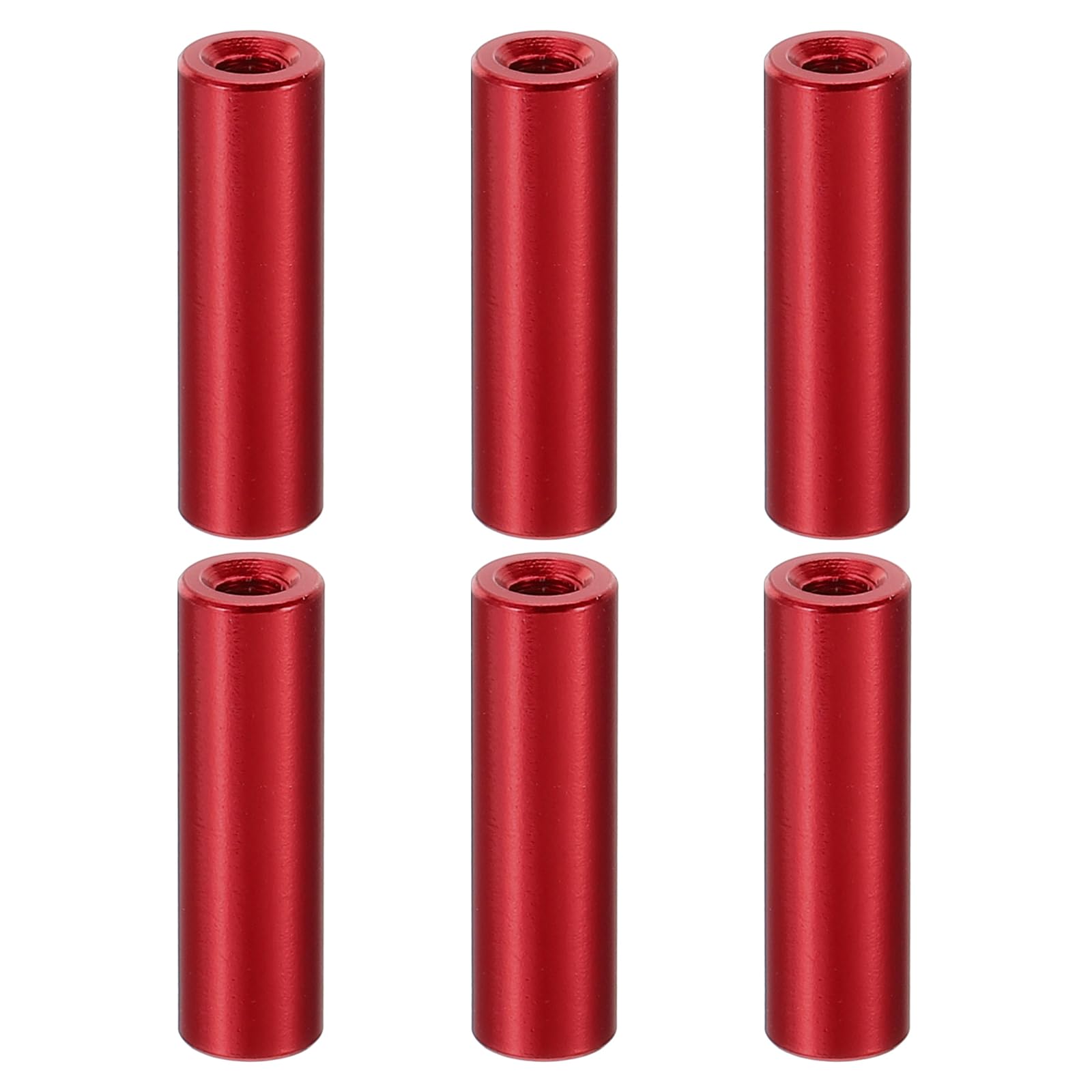 PATIKIL 12pcs M3 Metal Threaded Standoff Spacer Nuts, Round Aluminum Spacers Female Coupling Screws, 1/8" ID x 1/4" OD, Red 3x6x20mm — image 1
