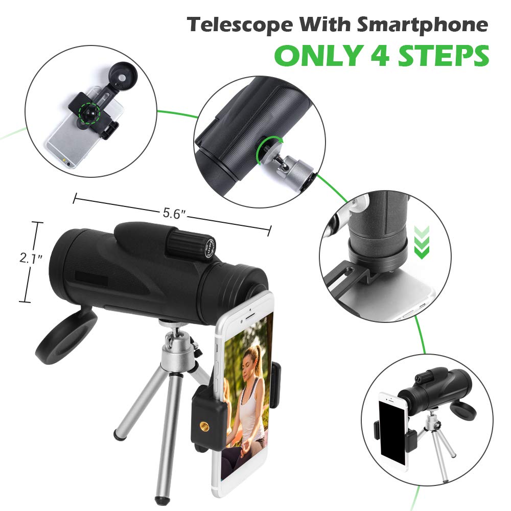 Monocular Telescope, 12X50 HD High Power Prism Monocular with Smartphone Mount Adaptor Tripod Waterproof Fog-Proof Shockproof Scope BAK4 Prism FMC for Outdoor Bird Watching Camping Hiking (mode1)