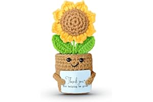 SOL VIBES Mini Sunflower Thank You Gift for Teacher Boss Manager, Handmade Crochet Positive Plant with Card, Appreciation Gifts for Women, Cute Small Desk Decor, End of School Year Christmas Graduation Present