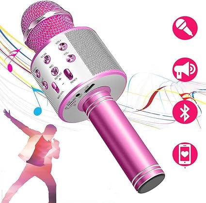 Amazon マイク カラオケマイク ポータブルスピーカー 多機能音楽再生 一台三役 ピンク カラオケ機器 楽器