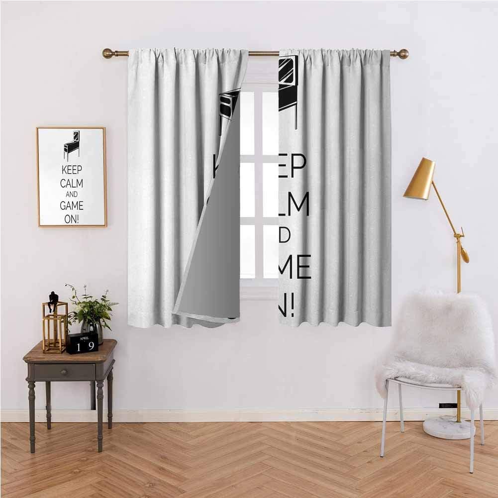 Keep Calm Waterproof Window Curtains Pinball Machine Arcade Room Concept Keep Calm and Game On Fun Entertainment Energy Efficient, Room Darkening Black White 63x63 inch