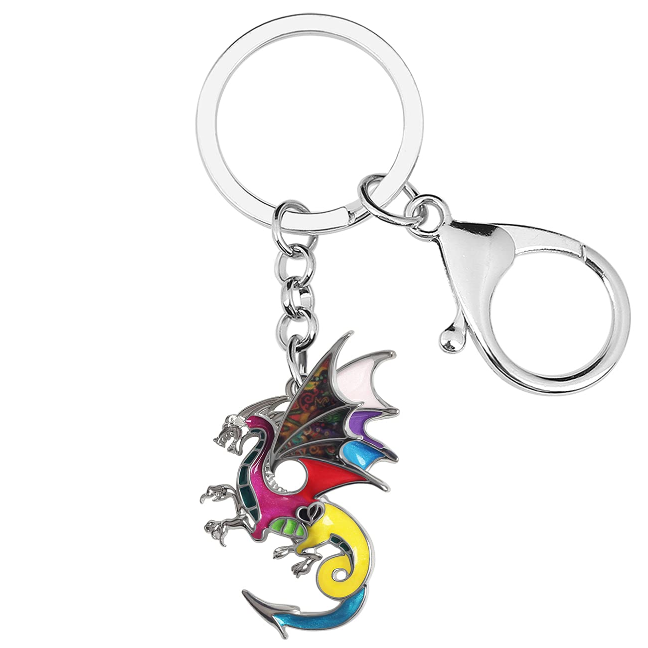 Enamel Alloy Dragon Keychain Fantasy Dinosaur Jewelry For Women Girls Bag Wallet Charm Gift (Multcolor)