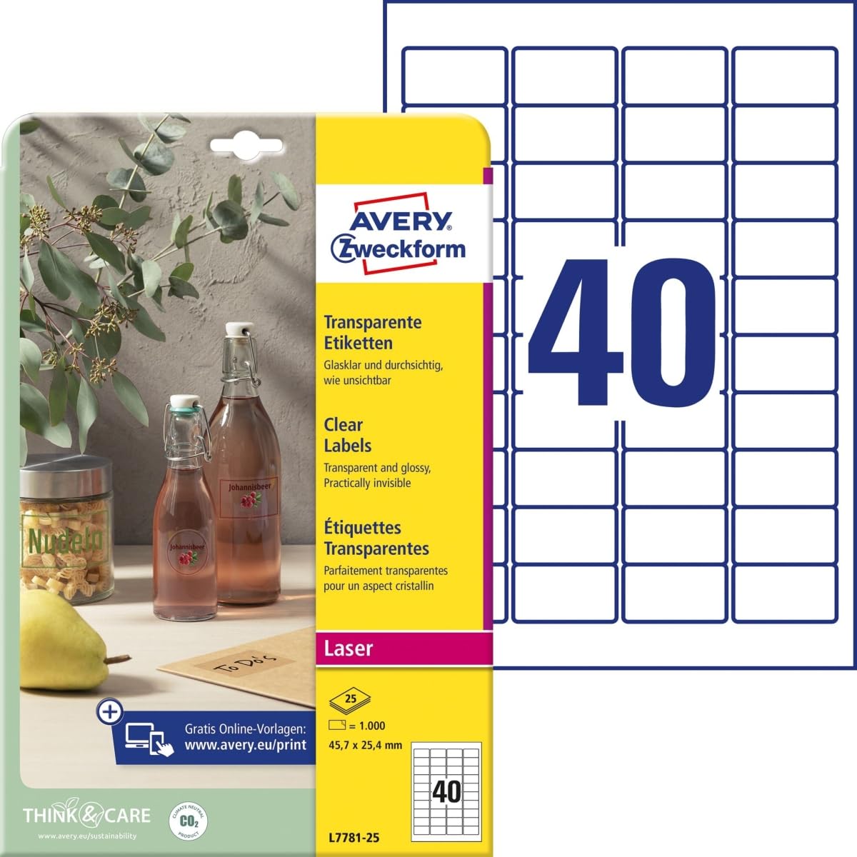 Avery Zweckform L7781-25 Crystal Clear Labels 45.7 x 25.4 mm