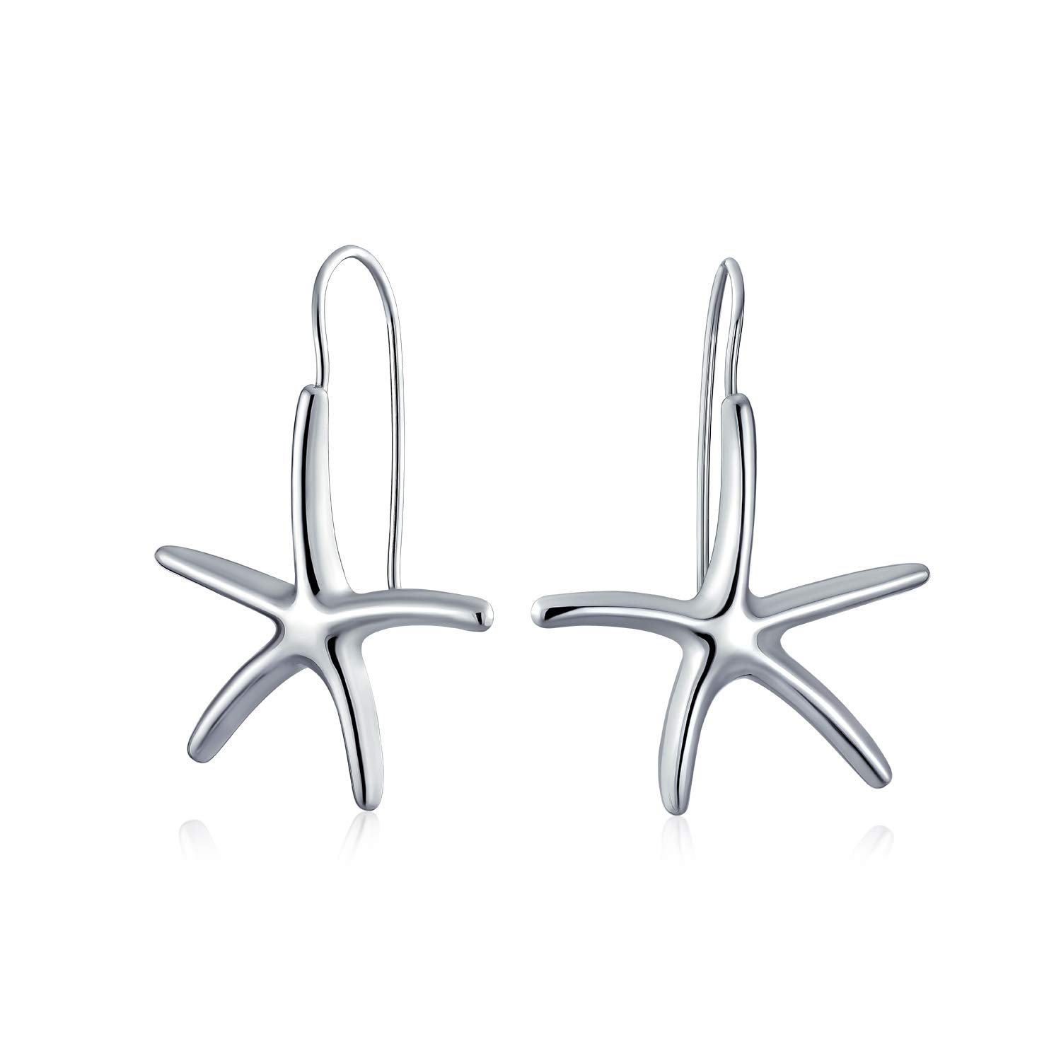 Fashion Nautical Tropical Beach Large Starfish Dangle Drop Threader Earrings For Women Fish Hook Wire Silver Plated