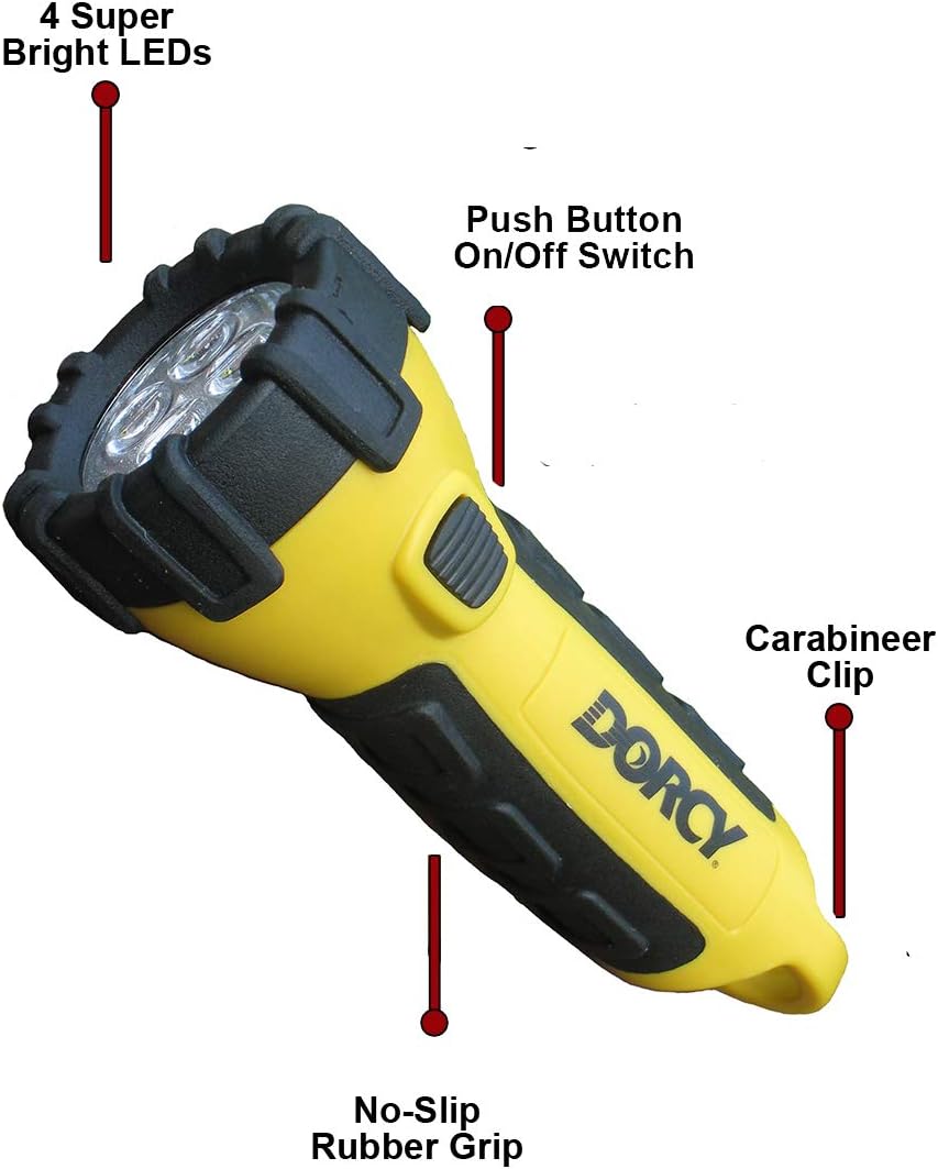 Dorcy 41-2524 2 pk Floating LED Flashlight with Carabineer Clip, 55-Lumens, Yellow - - 