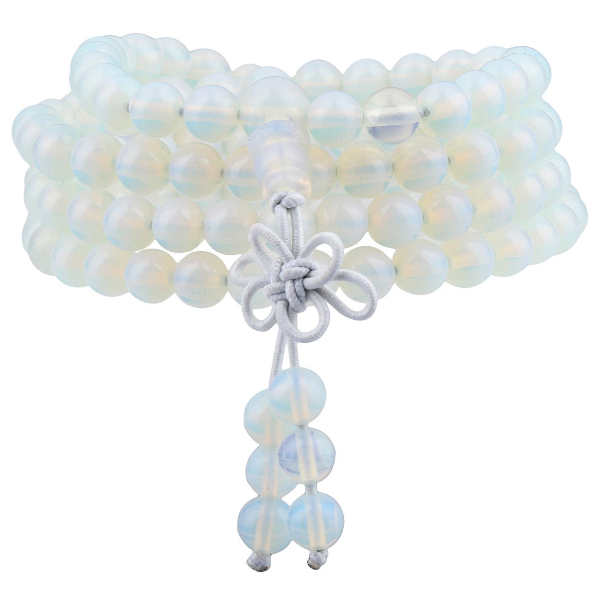 KYEYGWO 108 Prayer Mala Beads Wrap Wrist Bracelet for Women & Men, Tibetan Buddhist Meditation Stone Necklace for Unisex Elastic, Opalite