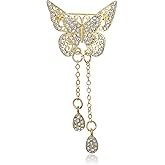 COMNICO Gold Butterfly Brooch Pin: 1Pcs Women Hollow Out Butterfly Brooch with Pendant, Rhinestone, Lapel Pin for Coats, Jackets, Sweaters Accessories