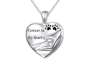 HOOHWE Pet Paw/Dog Heart/Turtle/Vintage Photo locket Necklace 925 Sterling Silver Cat/Dog Urn Necklace for Ashes Animal Ashes Keepsake Memorial Jewelry for Pet
