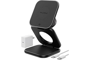 KU XIU Qi2.2 25W Magnetic Wireless Charger, Foldable 3 in 1 Travel Charging Station for iPhone 17/16/15/14/13/12, 5W for Apple Watch & AirPods, Aluminum Alloy Design, 45W GaN Adapter Included, Black