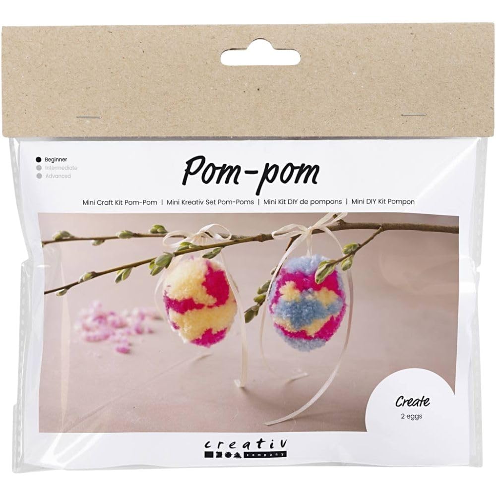 Creativ Mini Craft Kit - Make Your Own Easter Egg Pompoms with Multicoloured Yarn and Ribbon - Suitable for Ages 9 and Up