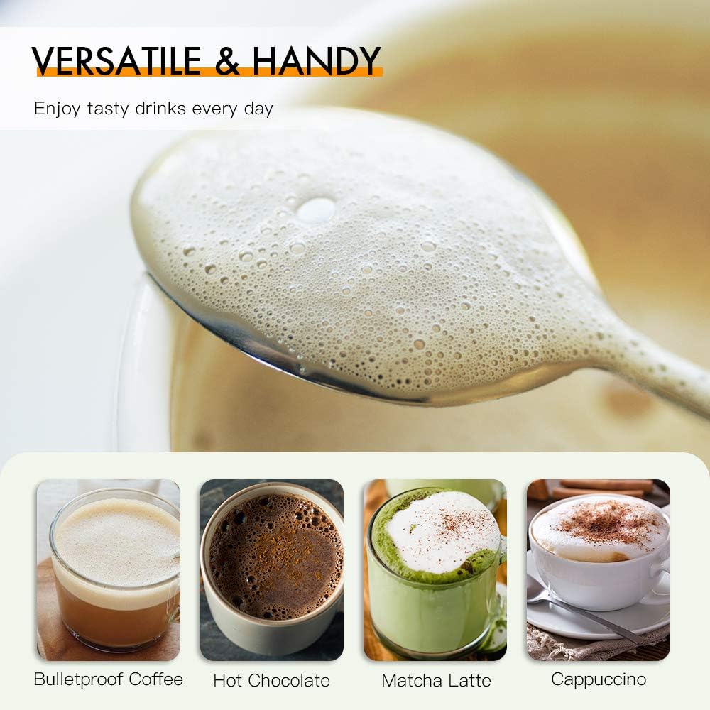 FoodVille MF02 Rechargeable Milk Frother Handheld Foam Maker with Stainless Whisk for Cappuccino, Latte, Bulletproof Coffee, Keto Diet, Protein Powder, Matcha: Kitchen & Dining
