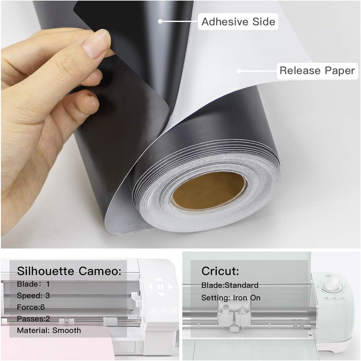 YRYM HT Black Permanent Adhesive Vinyl Roll - 12" x 50 FT for Signs, Scrapbooking, Adhesive Vinyl Sheets for Cricut, Silhouette and Cameo Cutters: Home & Kitchen
