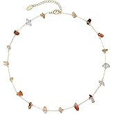 JURYLOO Beaded Choker Necklaces, Handmade Healing Crystal Stone Choker Colorful Bohemian Gemstone Necklaces Gold Summer Beach Choker Necklaces for Women