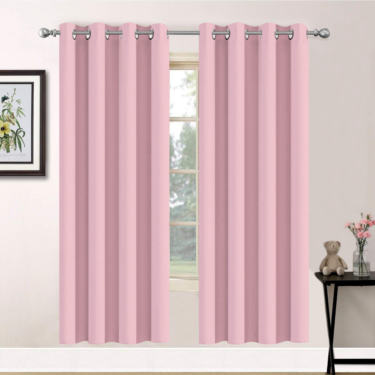 Yakamok Blackout Curtains Room Darkening Thermal Insulated with Grommet Window Curtain for Bedroom, 52 x 72 inch,Pink, 2 Panels Image