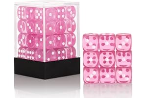 HANDAN 36 of Pack 12MM 6 Sided Dice Set,Translucent Colors Game Dice Set, 6 Sided Standard Colored Dices for Tenzi, Farkle, Yahtzee, Bunco or Teaching Math, with Portable Plastic Box(Pink)