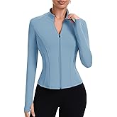 ZHENWEI Workout Jackets for Women Full Zip Up Cropped Athletic Long Sleeve Lightweight Slim Fit Running Tops with Pockets