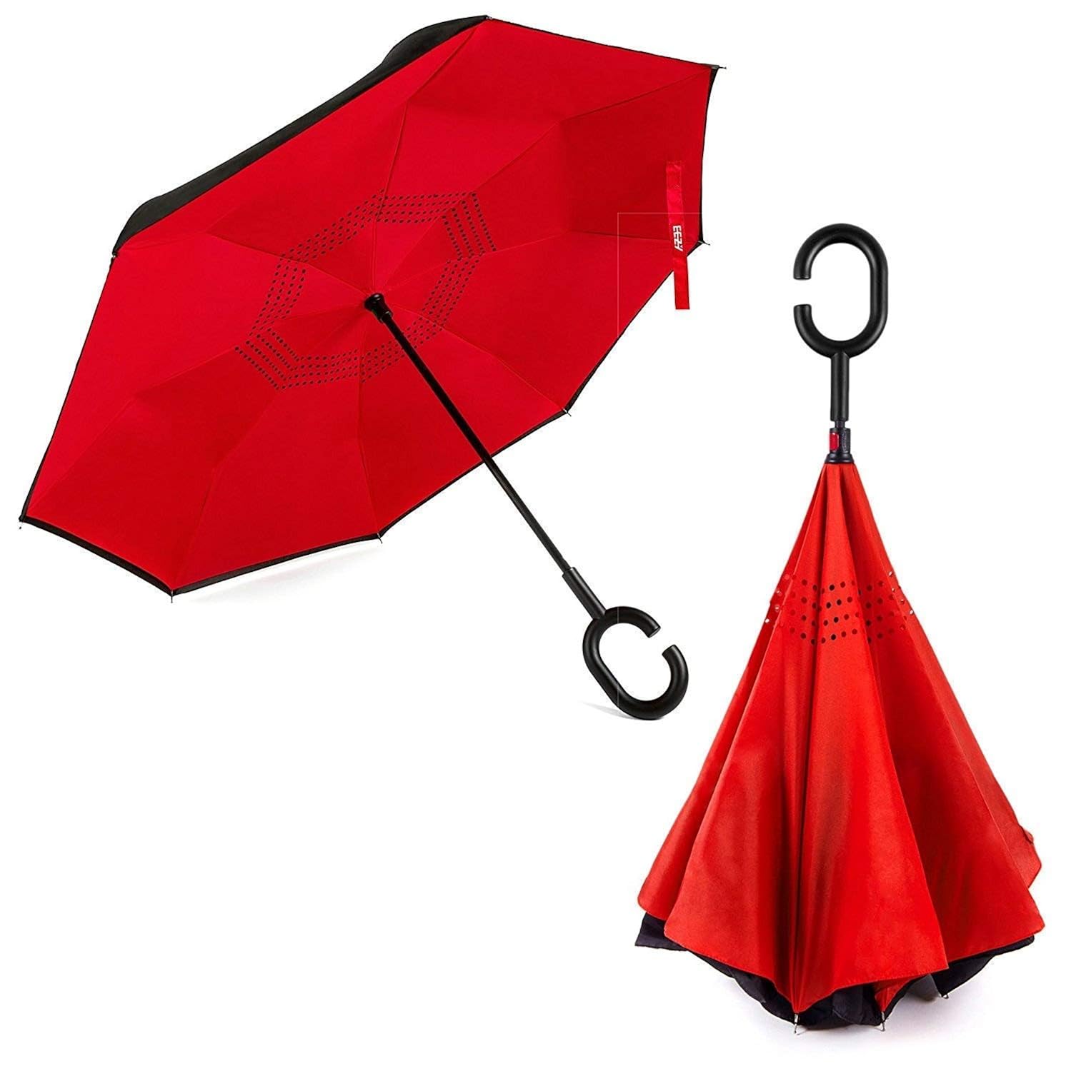 1Cart Double Layer Inverted Reversible No Drip Umbrella with C Shape