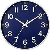 HZDHCLH 12 Inch Wall Clock Battery Operated Silent Non Ticking Navy Modern | Navy Blue Wall Clock 3D Numbers for Office Kitchen Classroom Bedroom Living Room Decor