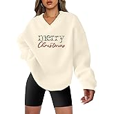 JINTING Chiristmas Sweatshirt Merry Christmas Shirts for Women V Neck Long Sleeve Oversized Pullover Tops
