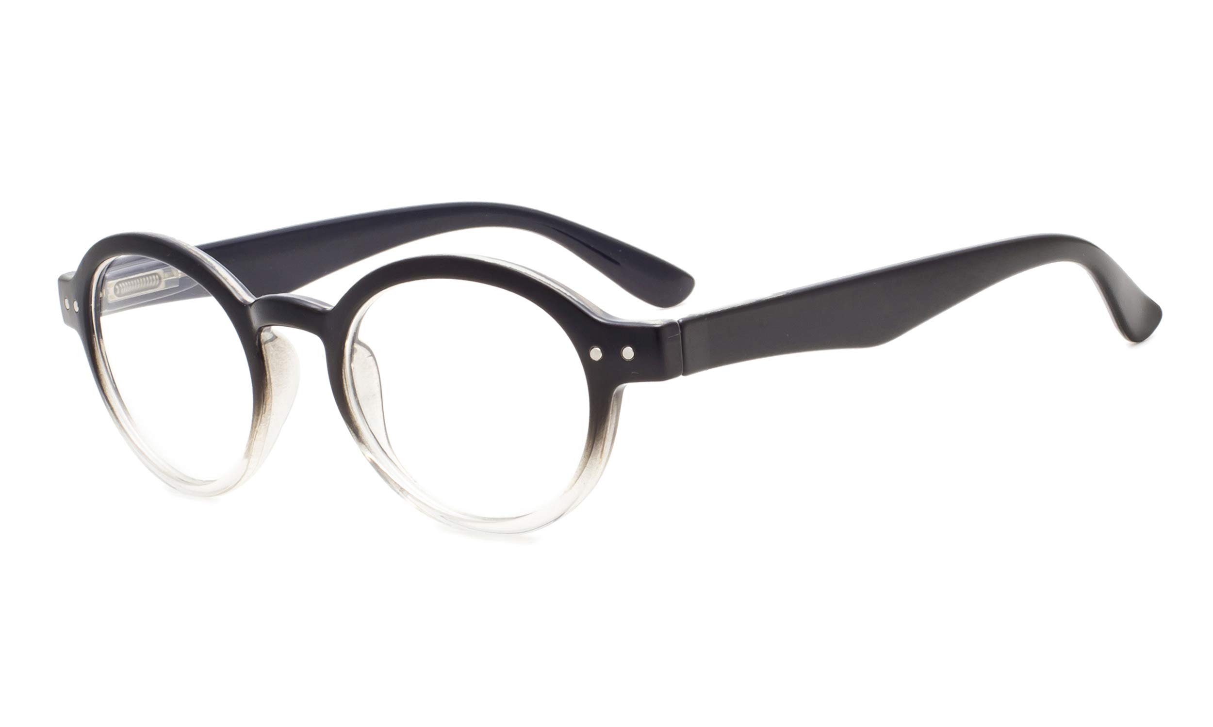 Eyekepper Spring Hinges Round Retro Two Tone Readers Reading Glasses Black Clear — image 1