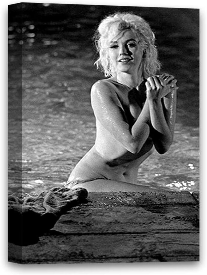 Funny Ugly Christmas Sweater Naked Marilyn Monroe Canvas Sea Print Art Marilyn Monroe Black and White Printed Decor for Home 8" x 12"