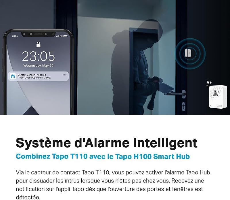 Détecteur Ouverture Porte Fenêtre Connecté WiFi, Alarme Maison T110