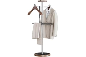 MLAVUDM Metal Clothing Valet with Marble Sturdy Base, Suit Valet Stand with 2 Hangers, Clothes Valet Stand with Tray, Mens Va