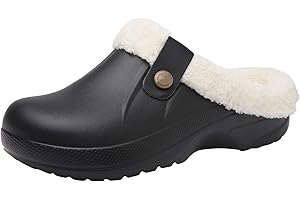 ChayChax Waterproof Slippers Women Men Fur Lined Clogs Winter Garden Shoes Warm House Slippers Indoor Outdoor Mules