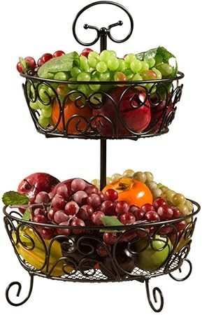 QTQHOME Tazones de Frutas Hierro Forjado Cesta de Frutas de Dos Capas