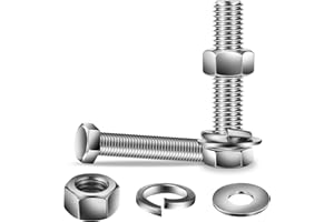 3/8-16 x 3 Hex Head Screw Bolt, Nuts, Flat & Lock Washers, 20Pcs 18-8 (304) Stainless Steel, Fully Threaded, by SG TZH