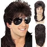 Daiaces Brown Mullet Wigs for Men 80s Rocker Wig Costumes Fancy Party Cosplay Halloween Wig