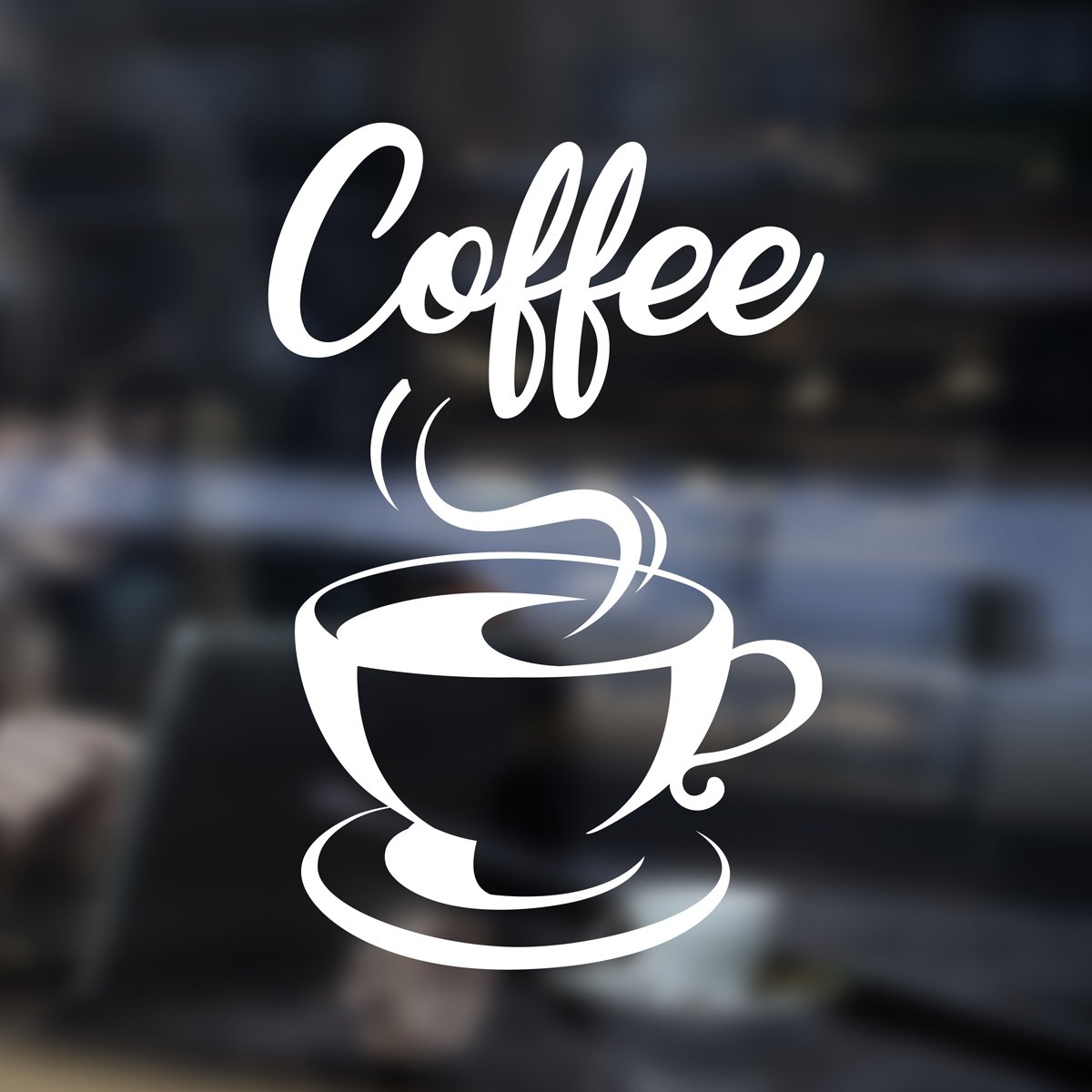 Coffee Window Decal (Reverse Print) – White Vinyl Sticker for Inside Glass Application, Viewed Correctly from Outside, Ideal for Cafes and Coffee Shops