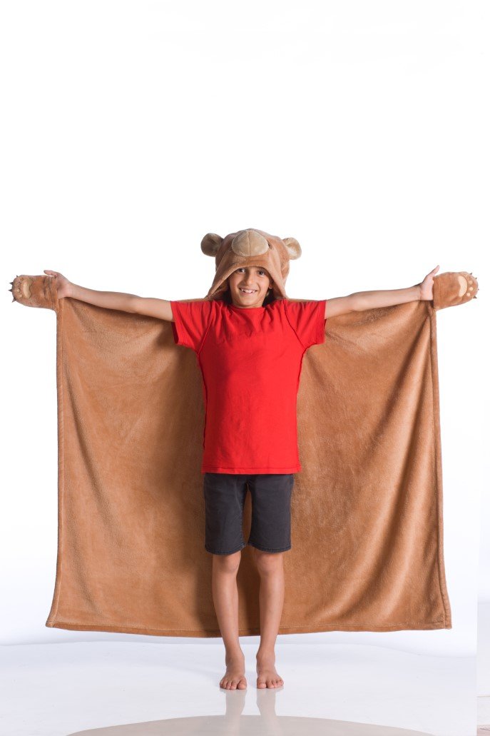 Kanguru Throw Fleece Blanket Cape in Soft and Warm Microfibre, with legs, Handle, Hood and Ears Bear 100 x 130 cm, 100% Polyester, brown, Unique, One-size โ image 1