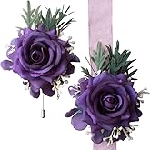 JHCYULUO Rose Wrist Corsage and Boutonniere Set for Wedding Prom Ceremony Anniversary Party Decoration (Purple)