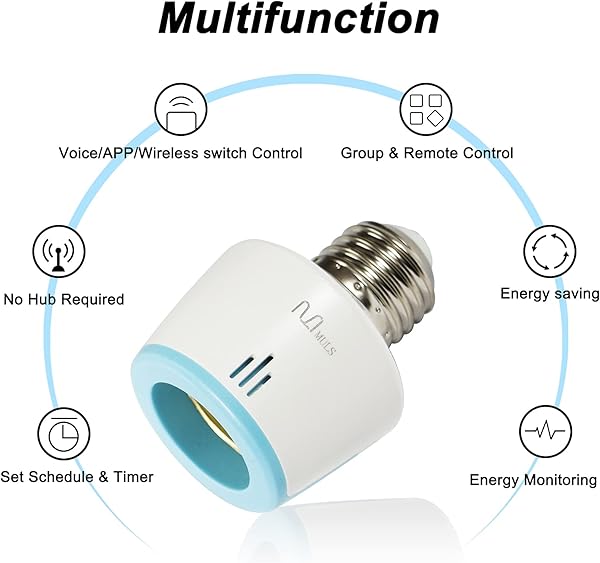 MULS Smart Portalmpara WIFI E27 Inteligente con interruptor inalmbricoCompatible con Alexa Google Homemonitoreo de energa2 interruptores inalmbricos 1 portalmparas inteligente