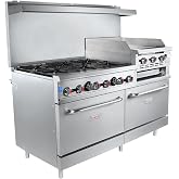 EMPURA 60" Freestanding Natural Gas Range | Cooking Stove with Dual Standard Ovens and (6) Cast-Iron Open Burners and Salamander Broiler | 276,000 BTU | 60"W x 32-5/8"D x 60-3/8"H, Stainless Steel
