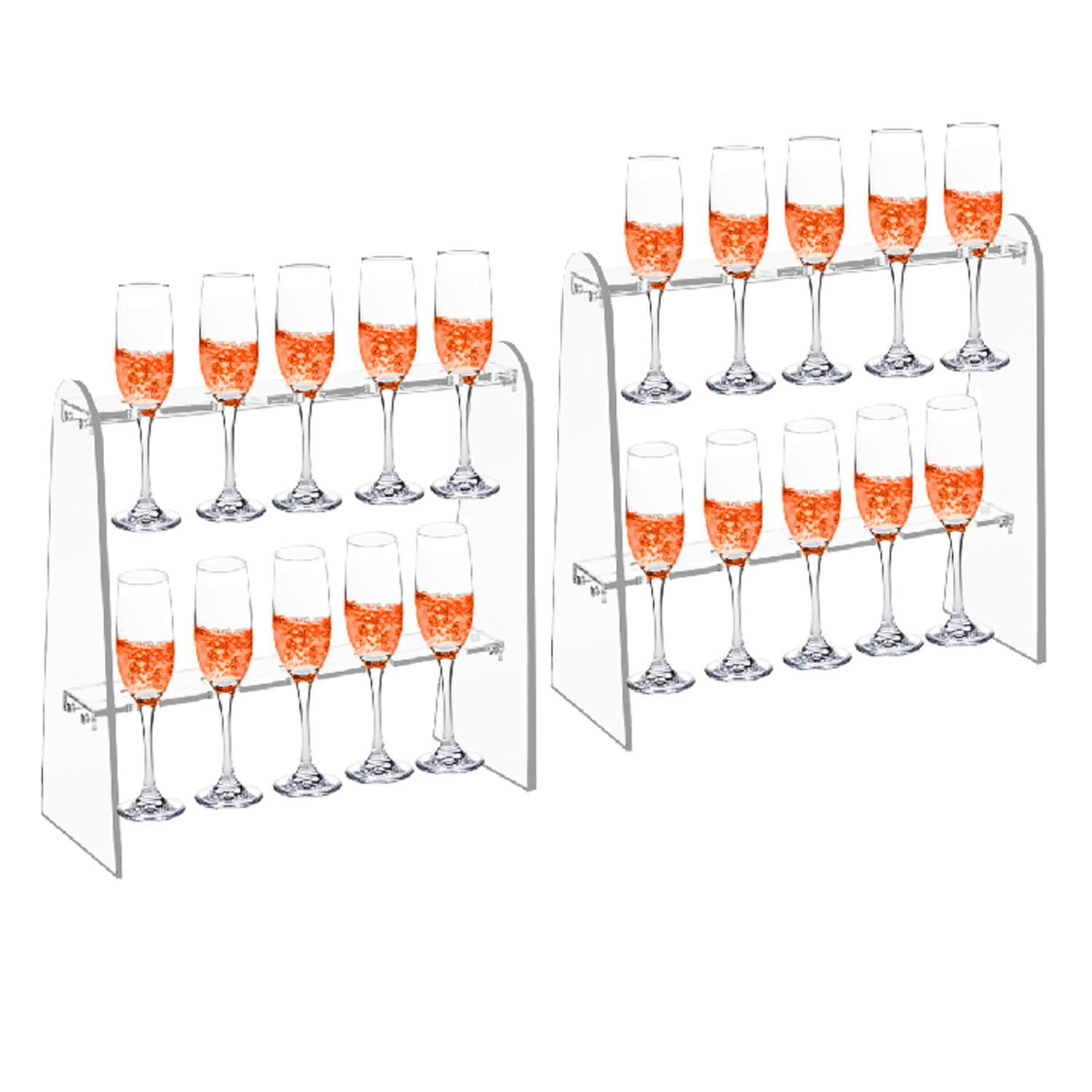 Photo 1 of 2 Pcs Champagne Wall Holder for Party, 2 Tier Champagne Flute Glass Holder Stand, Acrylic Tabletop Stemware Hanging Display Rack,Champagne Tower with 20 Slots, Wine Glass Holder for Party Countertop
