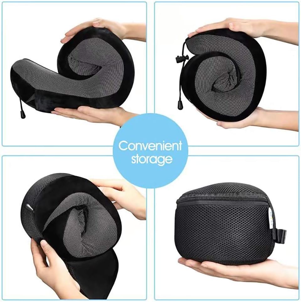 DYD Travel Pillow Memory Foam Neck Pillow for Airplane Breathable & Washable Velour Cover Ergonomic Neck Support Pillow with Sleep Mask & Earplugs: Home & Kitchen