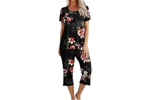 MRGIINRI Pajamas for Women 2023 Summer Trendy Short Sleeve Sleepshirt and Capri Pants Pjs Sets Loungewear with Pockets